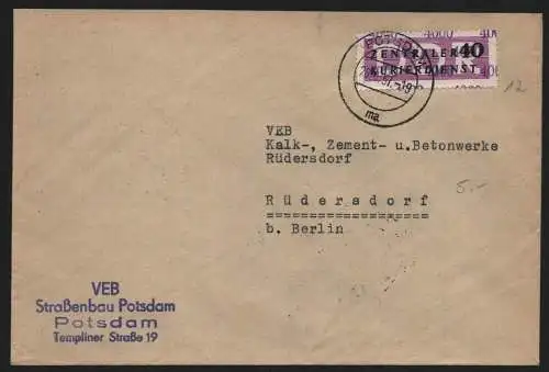 B13901 DDR ZKD Brief 1957 12 4000 Potsdam VEB Straßenbau an Kalkwerk Rüdersdorf