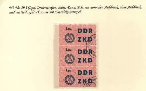 B13828 DDR ZKD 39 I F Fehldruck 3er Streifen ungültig gestempelt Blinddruck