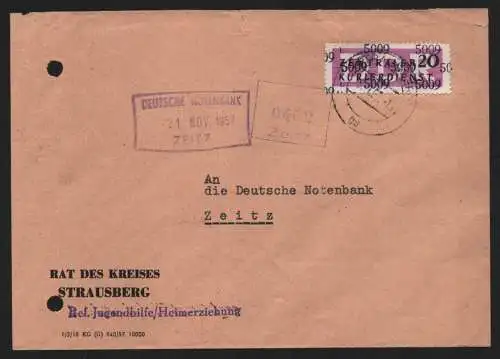 B13945 DDR ZKD Brief 1957 15 5009 Strausberg Rat des Kreises an Deutsche Notenba