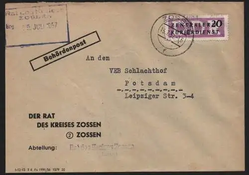 B13931A DDR ZKD Brief 1957 11 4014 Zossen Rat des Kreises  an VEB Schlachthof Po