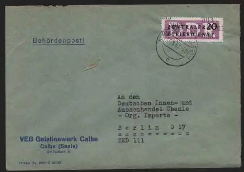 B13988 DDR ZKD Brief 1957 11 7013 Schönebeck VEB Gelantinewerk Calbe an DIA Berl
