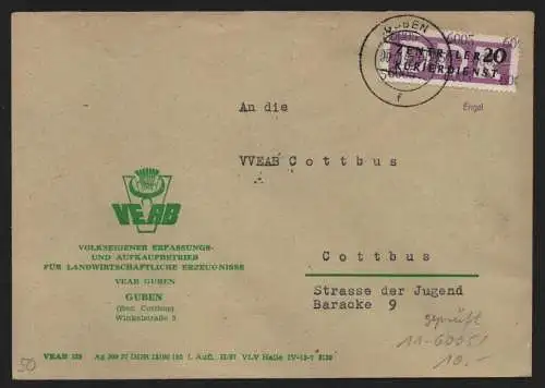 B13955 DDR ZKD Brief 1957 11 6005 Guben VEAB Landwirtschaftliche Erzeugnisse an