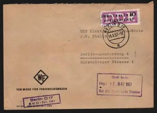 B13419 DDR Dienst ZKD 14 1605 Brief 1957 Berlin VEB Werk für Fernmeldewesen