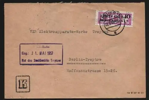 B13400 DDR Dienst ZKD 14 1602 Brief 1957 VEB Kälte Berlin Schiffs- und Industrie