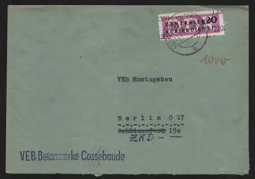 B13224 DDR Dienst ZKD 15 1300 Brief 1957 VEB Betonwerke Cossebaude nach Berlin