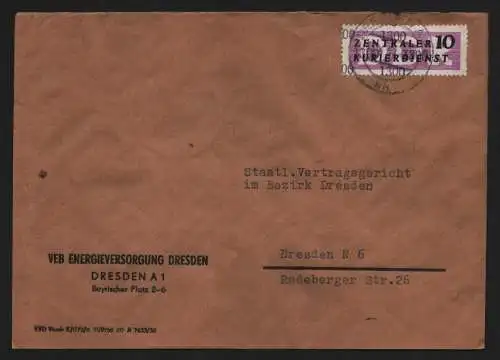 B13250 DDR Dienst ZKD 10 1300 Brief 1957 VEB Energieversorgung Dresden a Vertrag