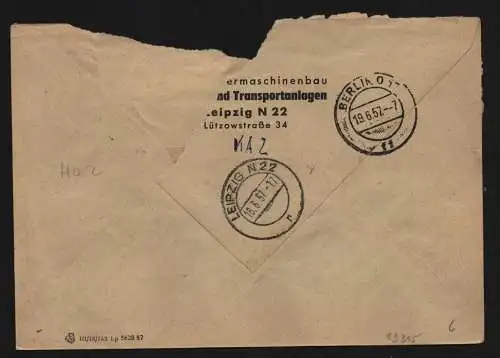 B13315 DDR Dienst ZKD 2x 10 1400 Brief 1957 Leipzig Schwermaschinenbau Anlagen