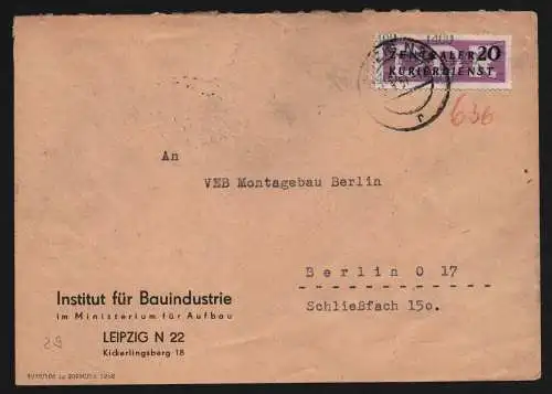 B13316 DDR Dienst ZKD 11 1400 Brief 1957 Leipzig Institut für Bauindustrie Minis