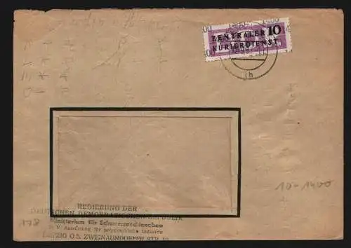 B13311 DDR Dienst ZKD 10 1400 Brief 1957 Regierung der DDR Ministerium für Schwe