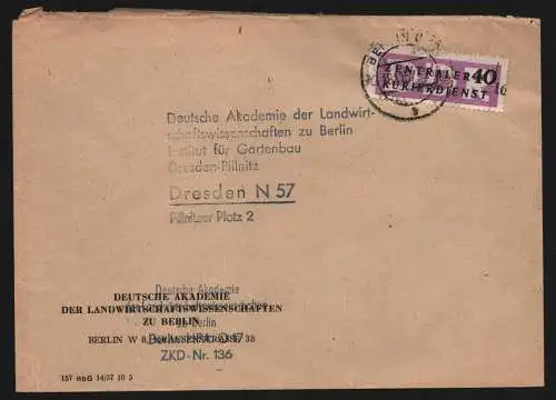 B13337 DDR ZKD 12 1600 Brief 1957 Berlin Deutsche Akademie der Landwirtschaft