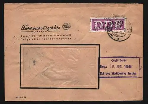 B13270 DDR Dienst ZKD 15 1308 Brief 1957 VEB Elektroschaltgeräte Oppach ESGO