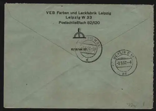 B13305 DDR Dienst ZKD 11 1400 Brief 1957 Leipzig VEB Farben und Lackfabrik a DIA