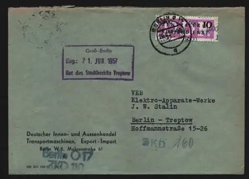 B13353 DDR Dienst ZKD 14 1600 Brief 1957  Berlin Deutscher Innen- Aussenhandel