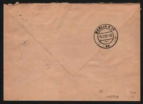 B13328 DDR ZKD 14 1600 Brief 1957 Berlin Regierung Ministerium für Aufbau