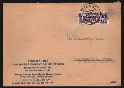 B13332 DDR ZKD 11 1600 Brief 1957 Berlin Regierung Ministerium Außenhandel