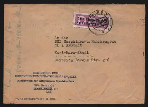 B13325 DDR ZKD 15 1600 Brief 1957 Berlin Regierung Ministerium Maschinenbau