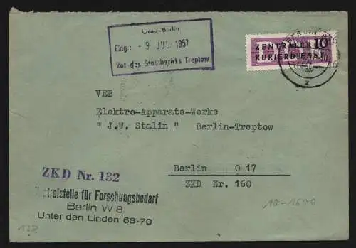 B13359 DDR Dienst ZKD 14 1600 Brief 1957  Berlin Zentralstelle Forschungsbedarf