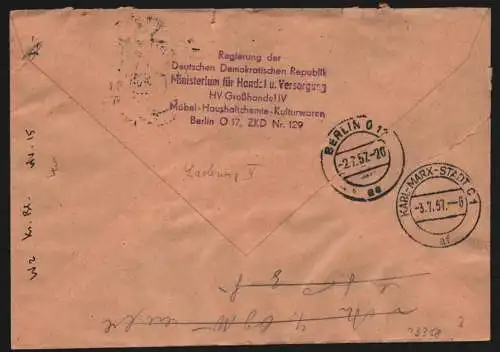 B13358 DDR Dienst ZKD 15 1600 Brief 1957  Berlin Regierung Ministerium f Handel