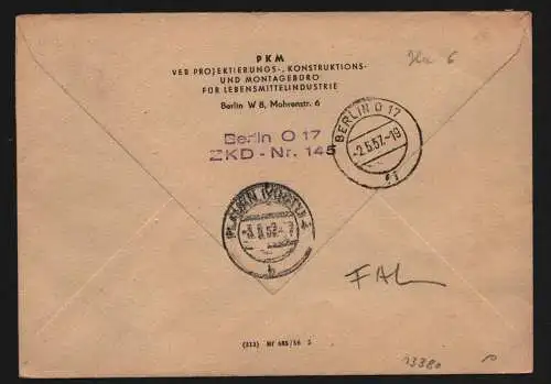 B13380 DDR Dienst ZKD 15 1601 Brief 1957 Berlin PKM VEB ... Montagebüro für