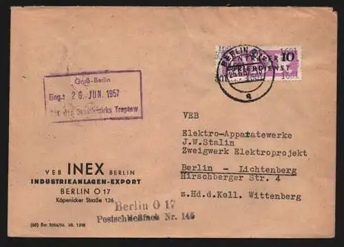B13377 DDR Dienst ZKD 14 1601 Brief 1957 VEB Inex Berlin Industrieanlagen Export