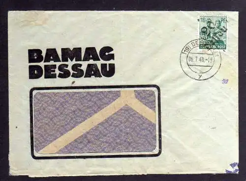 h2249 Währungsreform Handstempel Brief Bezirk 20 Dessau Bedarfsbrief BAMAG