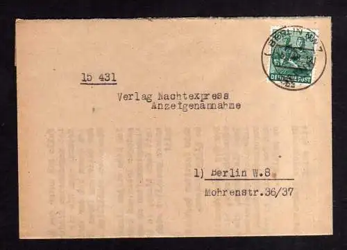 h1951 Handstempel Bezirk 3 Berlin NW7 16 Pfg. Ortsbrief Bedarfspost Faltbrief