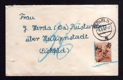 h1952 Handstempel Bezirk 3 Berlin O17 Fernpostkarte an Stirl & Reupert Chemnitz