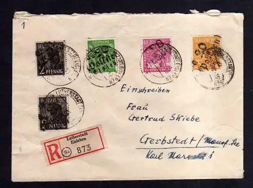 h1867 Handstempel Bezirk 20 Schochwitz Volkstedt Polleben 5.7.48. Einschreiben a