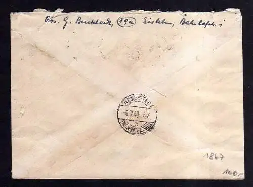 h1867 Handstempel Bezirk 20 Schochwitz Volkstedt Polleben 5.7.48. Einschreiben a