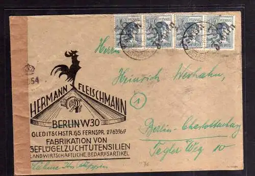 h1805 Handstempel Bezirk 36 Zechlin 4x12 Pfennig Brief Zensur Berlin Charlottenb