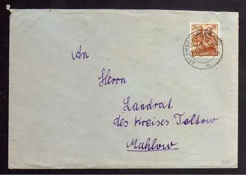 h2281 Handstempel Bezirk 36 Stahnsdorf Brief an Landrat Kr. Teltow in Mahlow
