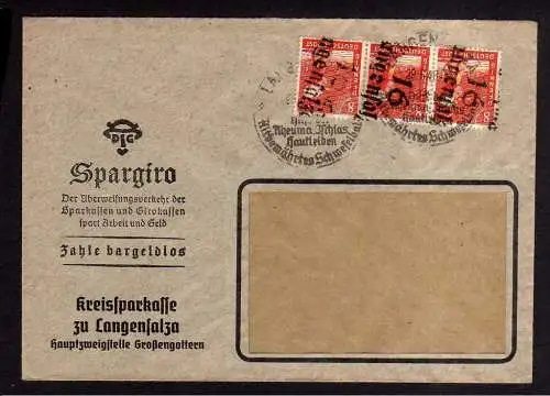h1004 Brief Handstempel Bezirk 16 Langensalza 29.6.48 3x 8 Pfg. Kreissparkasse S