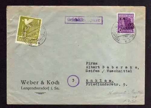 h1031 Brief Handstempel Bezirk 41 Hohenstein Ernstthal  6 + 1.- Taube Zehnfach G