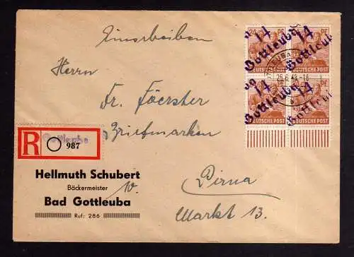 h1170 Brief Handstempel Bezirk 14 Gottleuba 25.6.48 24 Viererblock Einschreiben