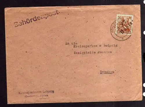 h1232 Brief Handstempel Bezirk 27 Böhlen 7.7.48 Behördenpost Kreissparkasse Leip