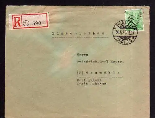 h1302 Brief Handstempel Bezirk 41 Pauen 30.6.48 84 Pfennig Einschreiben