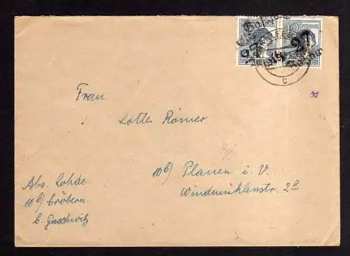 h1242 Brief Handstempel Bezirk 27 Gaschwitz 9.7.48 2x 12 Pfennig