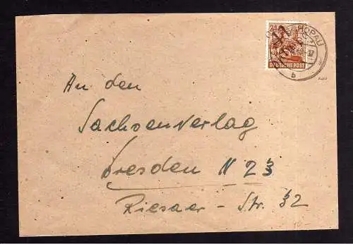 h1314 Brief Handstempel Bezirk 41 Zschopau 29.6.48 an Sachsenverlag Dresden