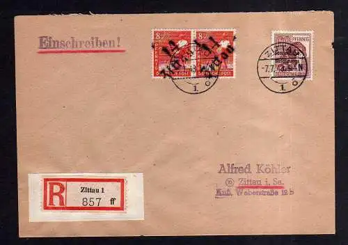 h1618 Handstempel Bezirk 14 Zittau Ortsbrief Einschreiben 2x8 Pfennig + Maschine