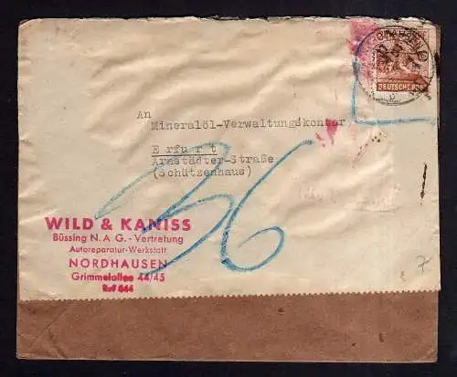 h1632 Handstempel Bezirk 16 Nordhausen 22.7.48 Notumschlag Wild & Kaniss Nachpor