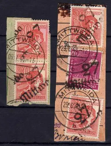 59675 SBZ Handstempel Lot Bezirk 27 Mitteida 5 Werte gestempelt auf PKA