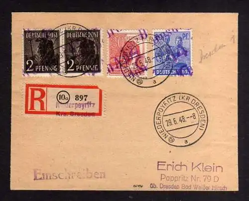 h1141 Brief Handstempel Bezirk 14 Dresden A19 Einschreiben Niederpoyritz gepr. D