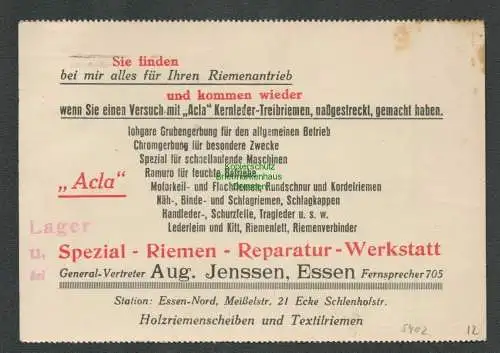 B-5402 Essen 1926 Reklame Karte Rheinische Maschinenleder und Riemen Fabrik