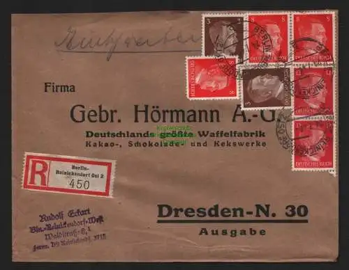 B9156 R-Brief Gebr. Hörmann A.-G. Berlin- Reinickendorf Ost 2 1943 Rudolf Eckart