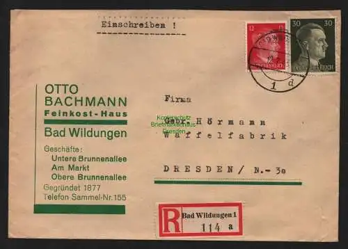 B9030 R-Brief Gebr. Hörmann A.-G. Bad Wildungen 1a  1943 Otto Bachmann Feinkost