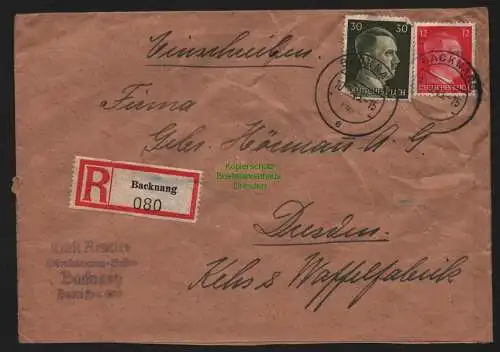 B9021 R-Brief Gebr. Hörmann A.-G. Backnang 1943 Emil Reutter  Kolonialwaren