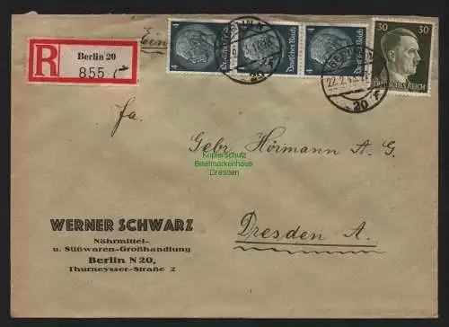 B9057 R-Brief Gebr. Hörmann A.-G. Berlin 20 1943 Werner Schwarz Nährmittel- Süß