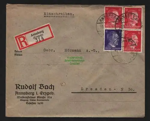 B9010 R-Brief Gebr. Hörmann A.-G. Annaberg (Erzgeb) 1943 Rudolf Bach