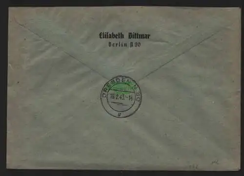 B9062 R-Brief Gebr. Hörmann A.-G. Berlin 20 b 1943 Elisabeth Dittmar
