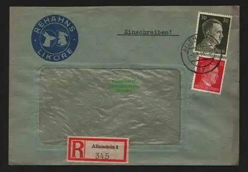 B9004 R-Brief Gebr. Hörmann A.-G. Allenstein 1943  Rehahns Liköre